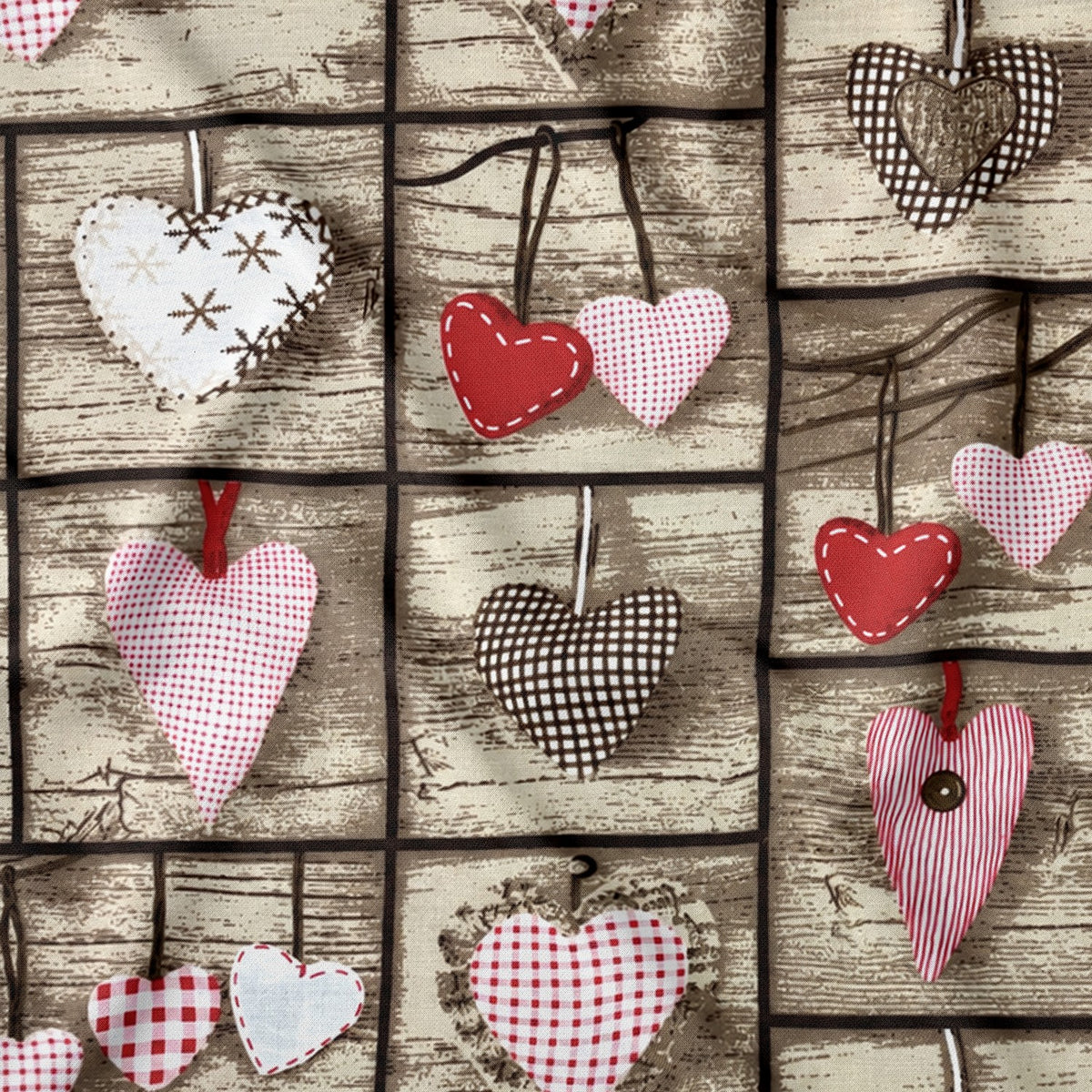 Bavlnená látka - vianočný patchwork, červená a hnedá