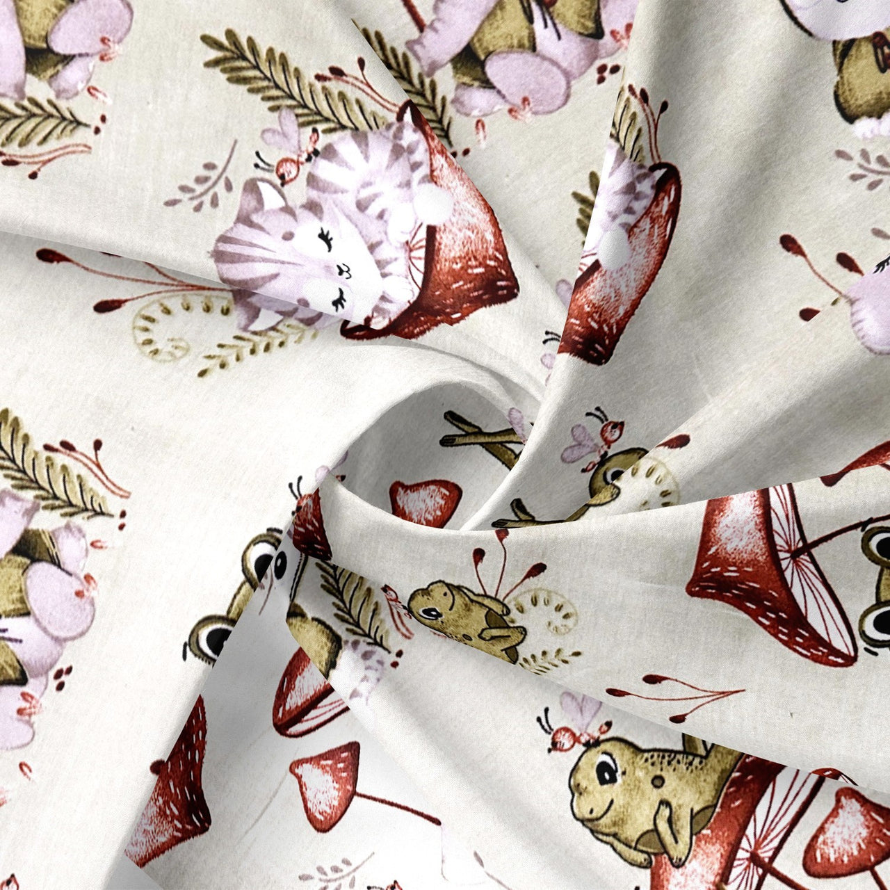 Cotton Fabric - Baby Cat and Elephants