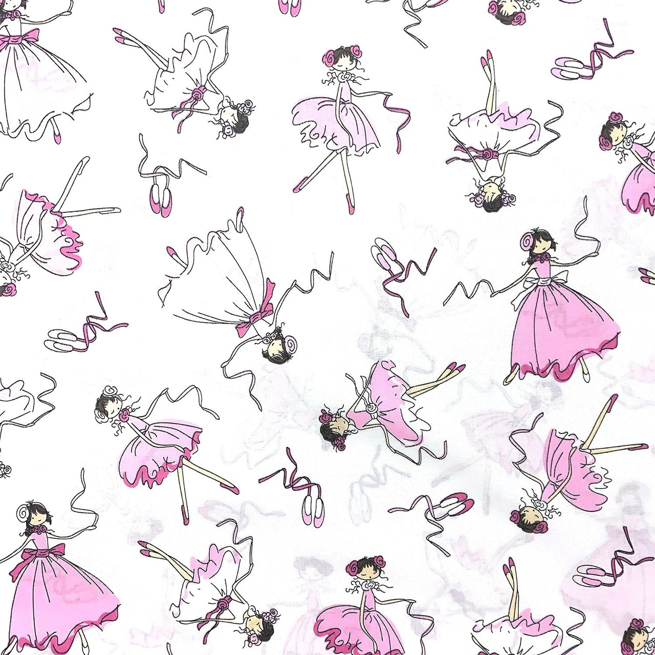 Cotton Fabric - Ballerinas White