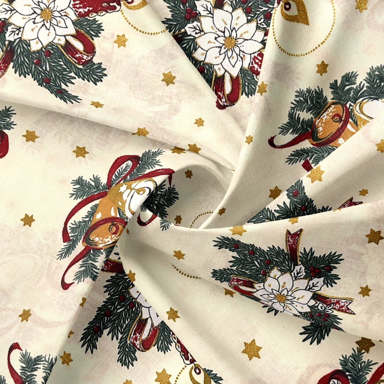 Cotton Fabric - Bells and Candles, Ecru