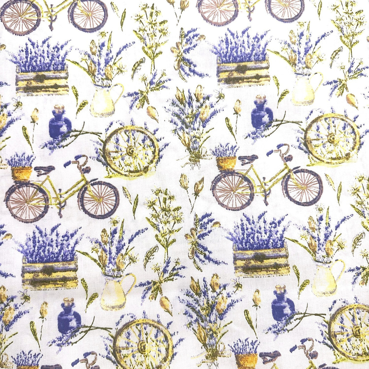 Cotton Fabric - Bicycle and lavender