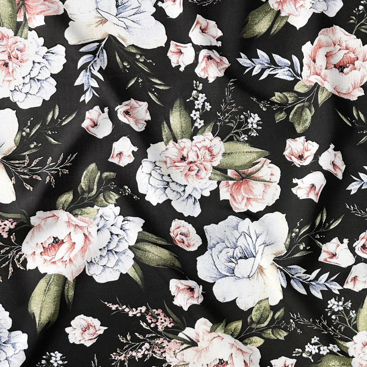 Cotton Fabric - Botany, Blue and pink