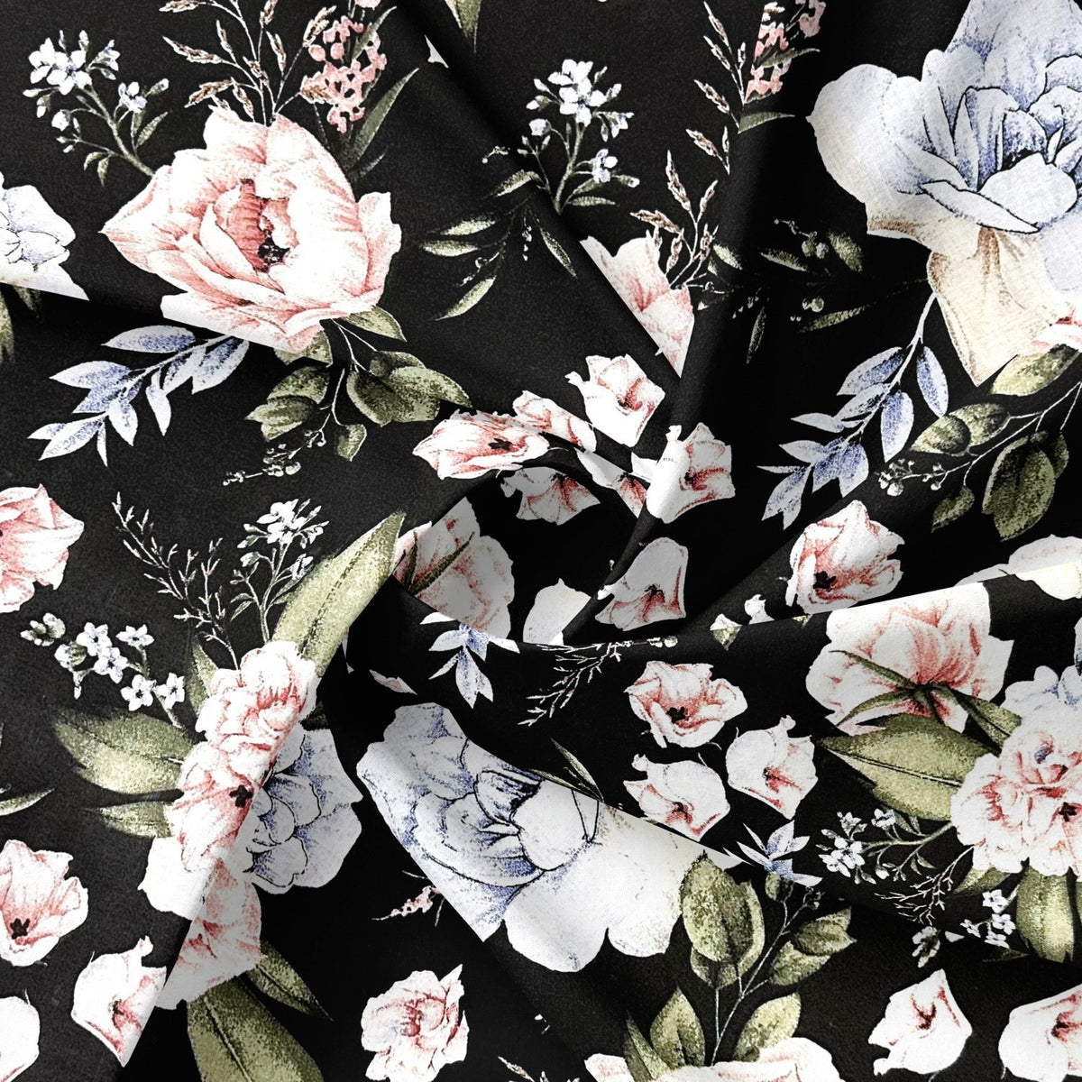 Cotton Fabric - Botany, Blue and pink