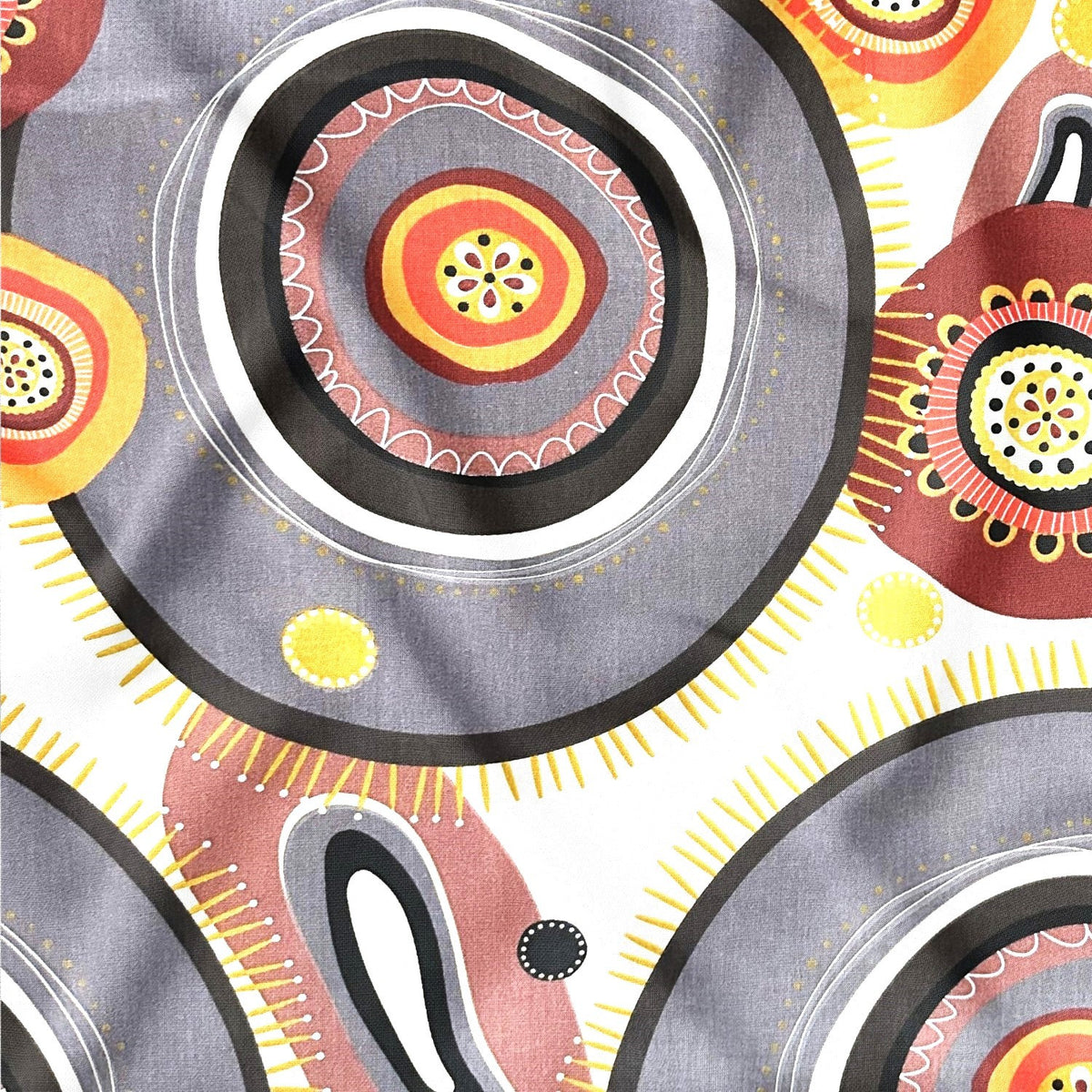Cotton Fabric - Brown BOHO orange and gray