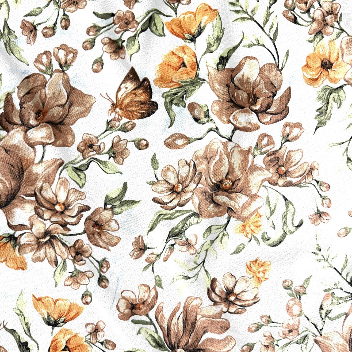 Cotton Fabric - Brown Wildflowers