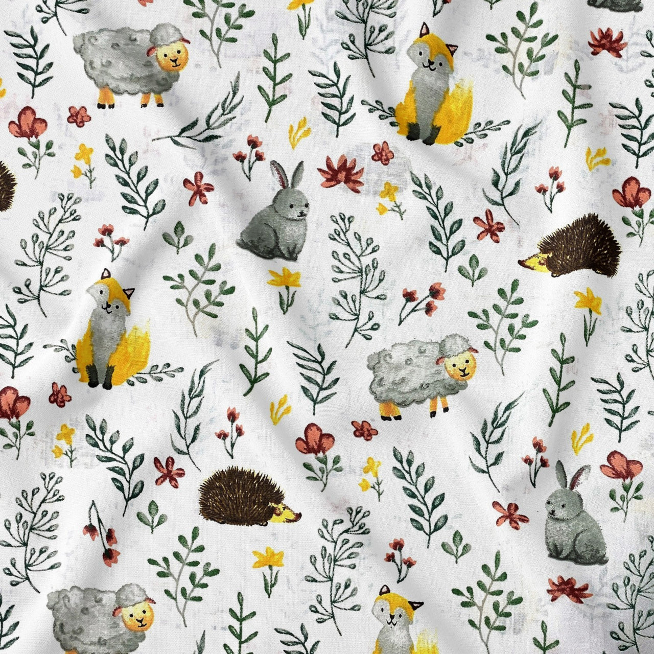 Cotton Fabric - Bunnies Hedgehogs and Sheep