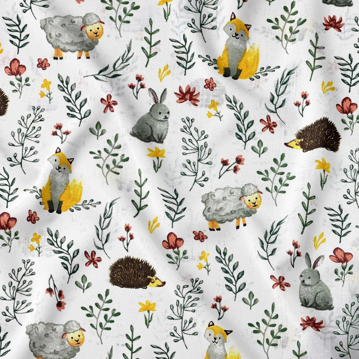 Cotton Fabric - Bunnies Hedgehogs and Sheep