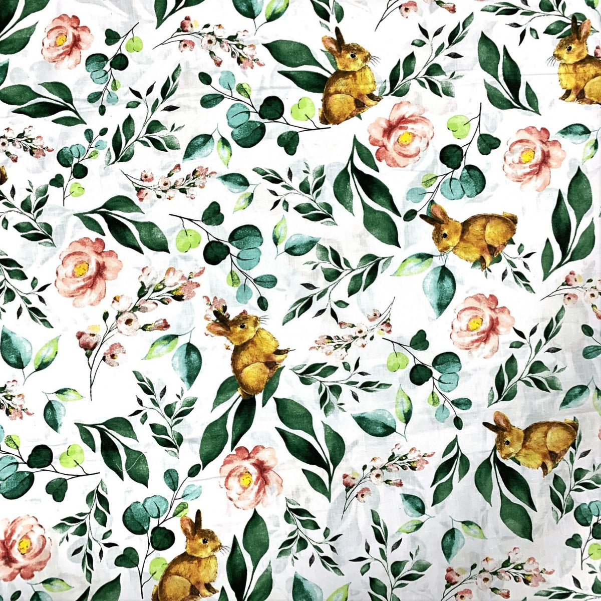 Cotton Fabric - Bunnies and Roses