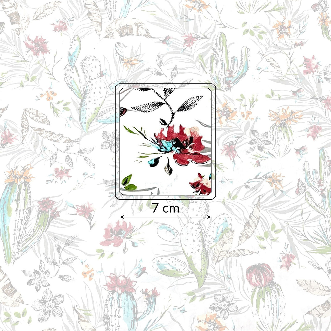 Cotton Fabric - Cactus And Flowers On White