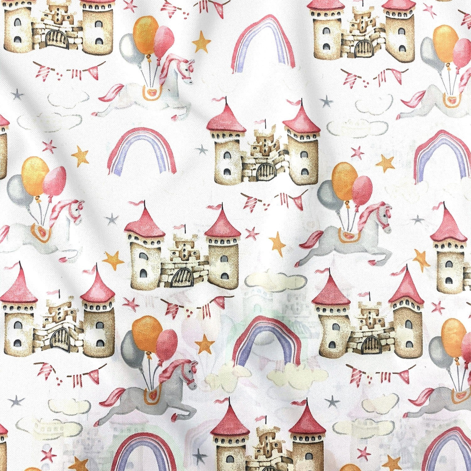 Cotton Fabric - Castle, Pink