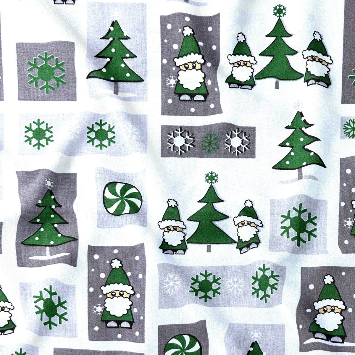 Cotton Fabric - Christmas Patchwork, Santa Claus Green