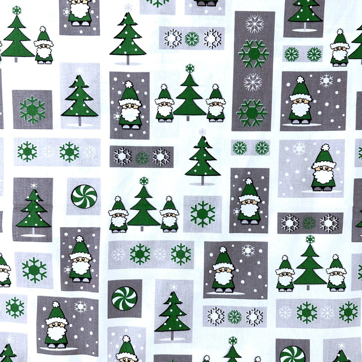 Cotton Fabric - Christmas Patchwork, Santa Claus Green