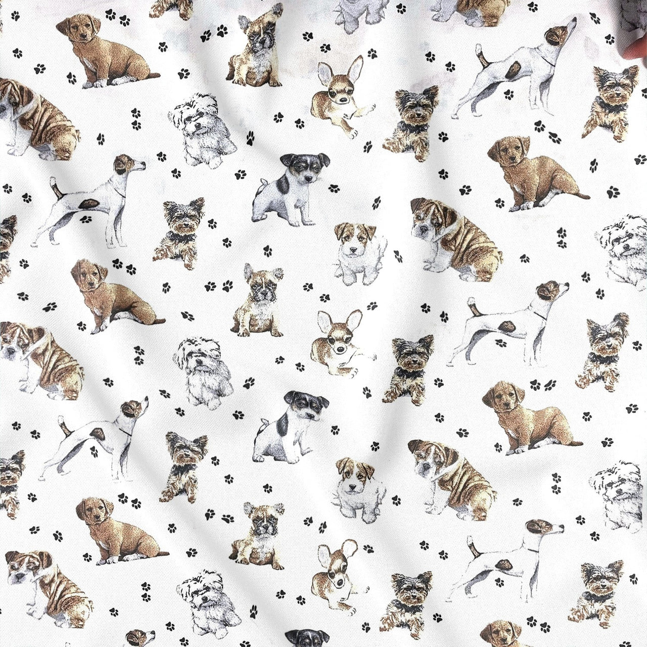 Cotton Fabric - Dogs Paws on White Background