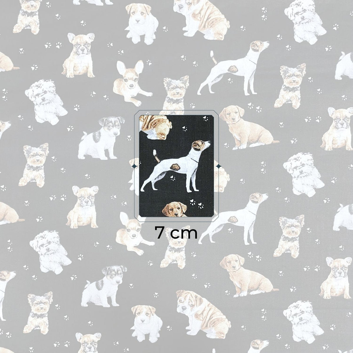 Cotton Fabric - Dogs and Paws on Black