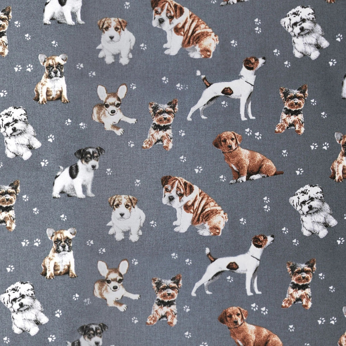 Cotton Fabric - Dogs and Paws on Gray