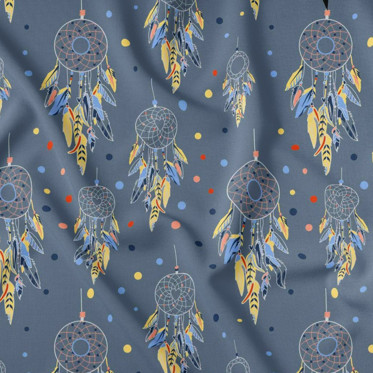 Cotton Fabric - Dream Catchers and Dots Navy Blue