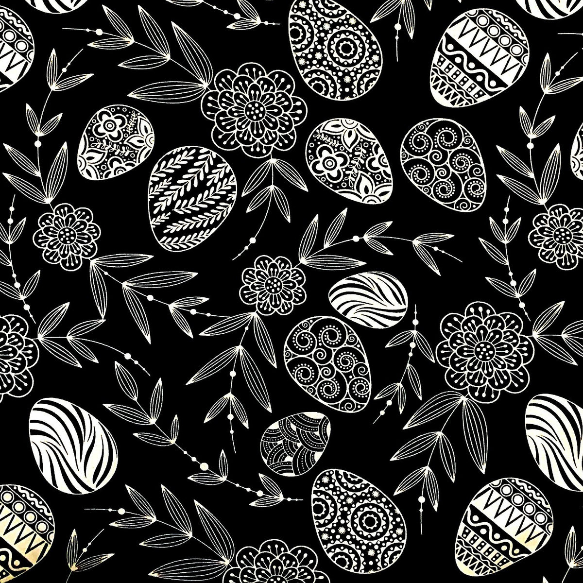 Cotton Fabric - Easter, Black