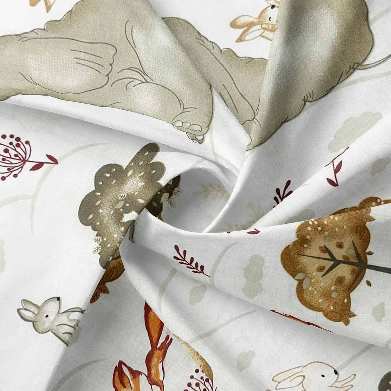 Cotton Fabric - Elephants with animals, beige