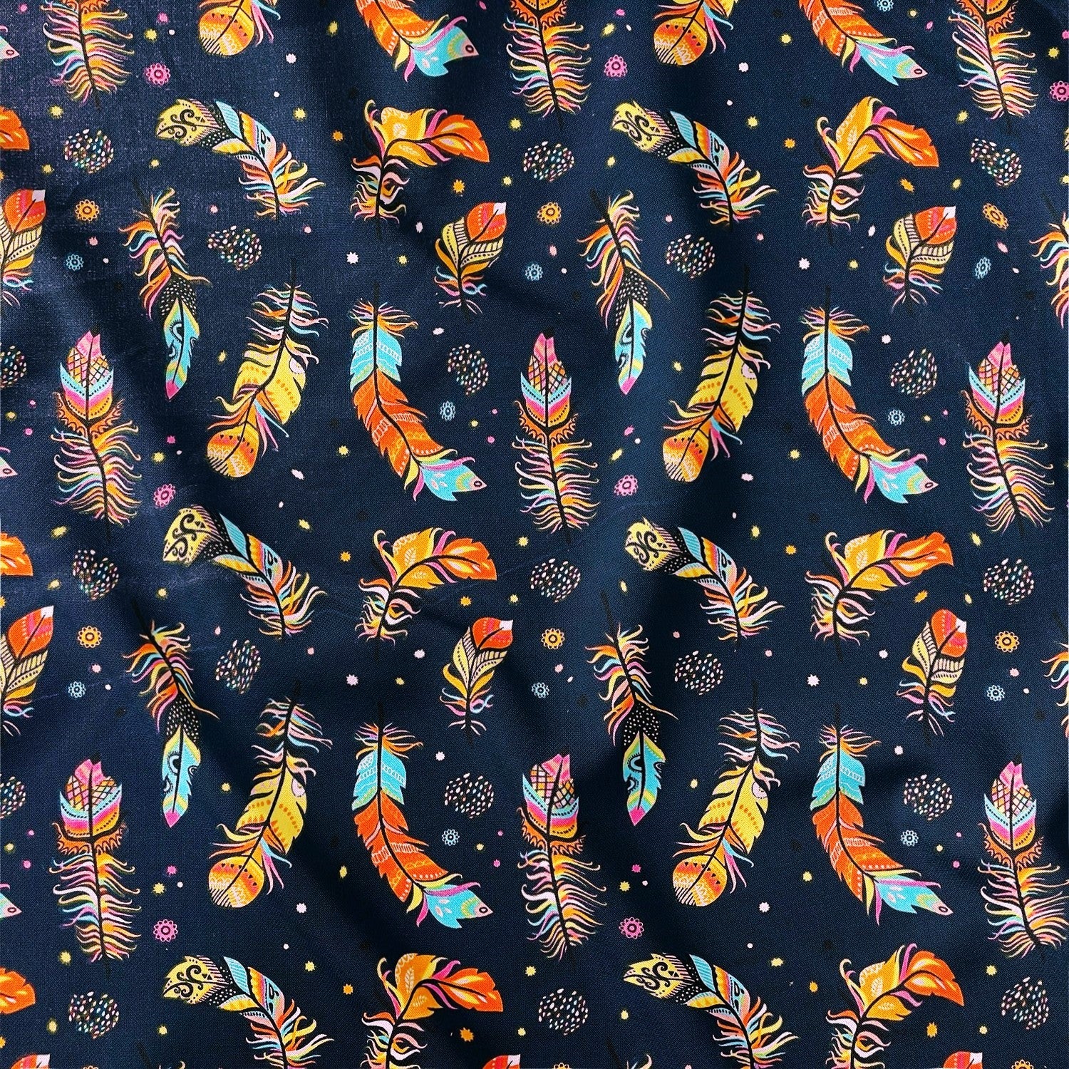 Cotton Fabric - Feathers and Rossettes Navy Blue