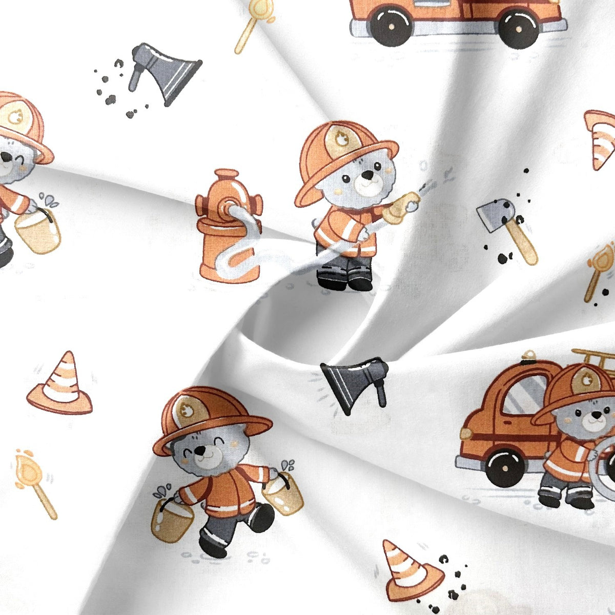 Cotton Fabric - Firefighter Teddy Bear