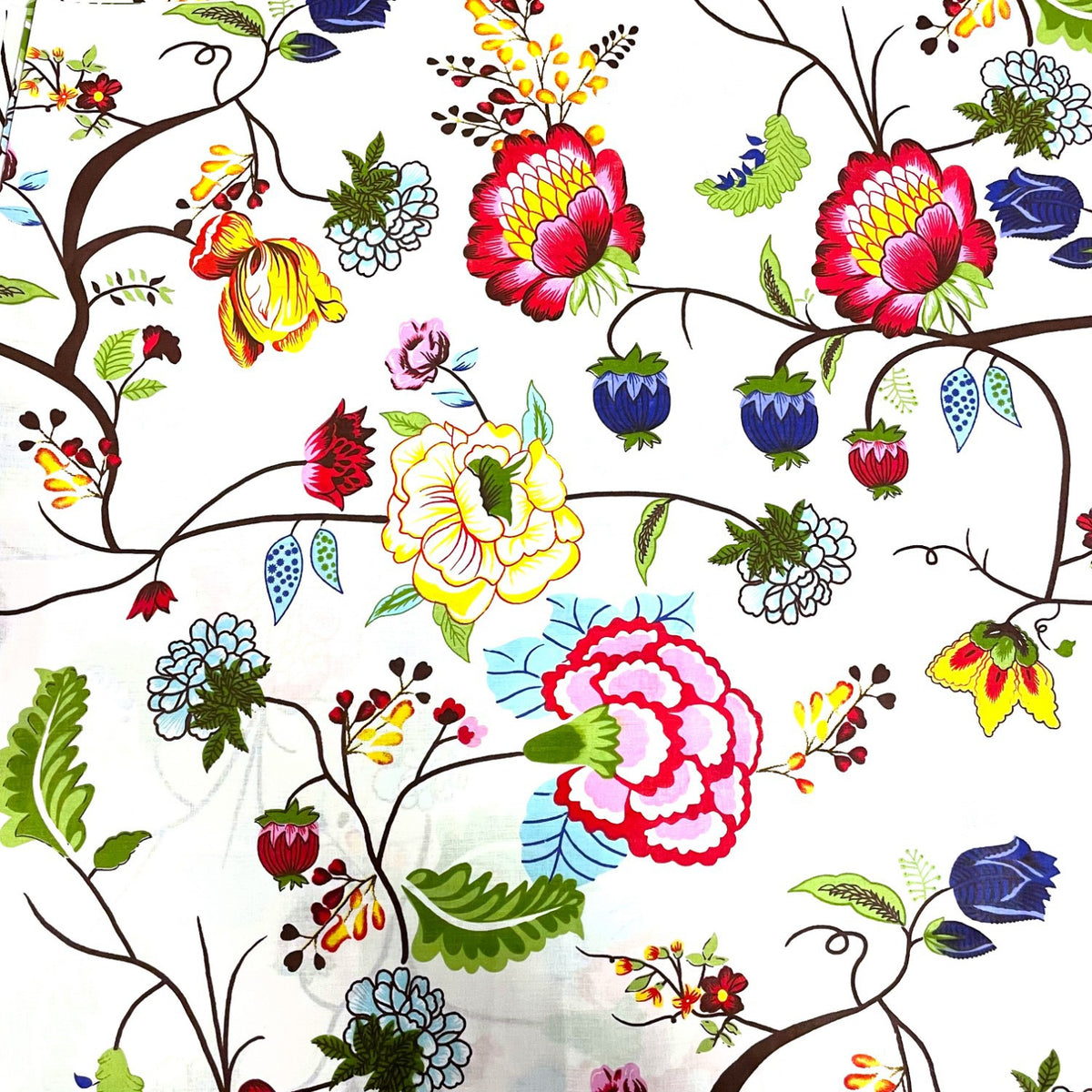 Cotton Fabric - Flowers on White