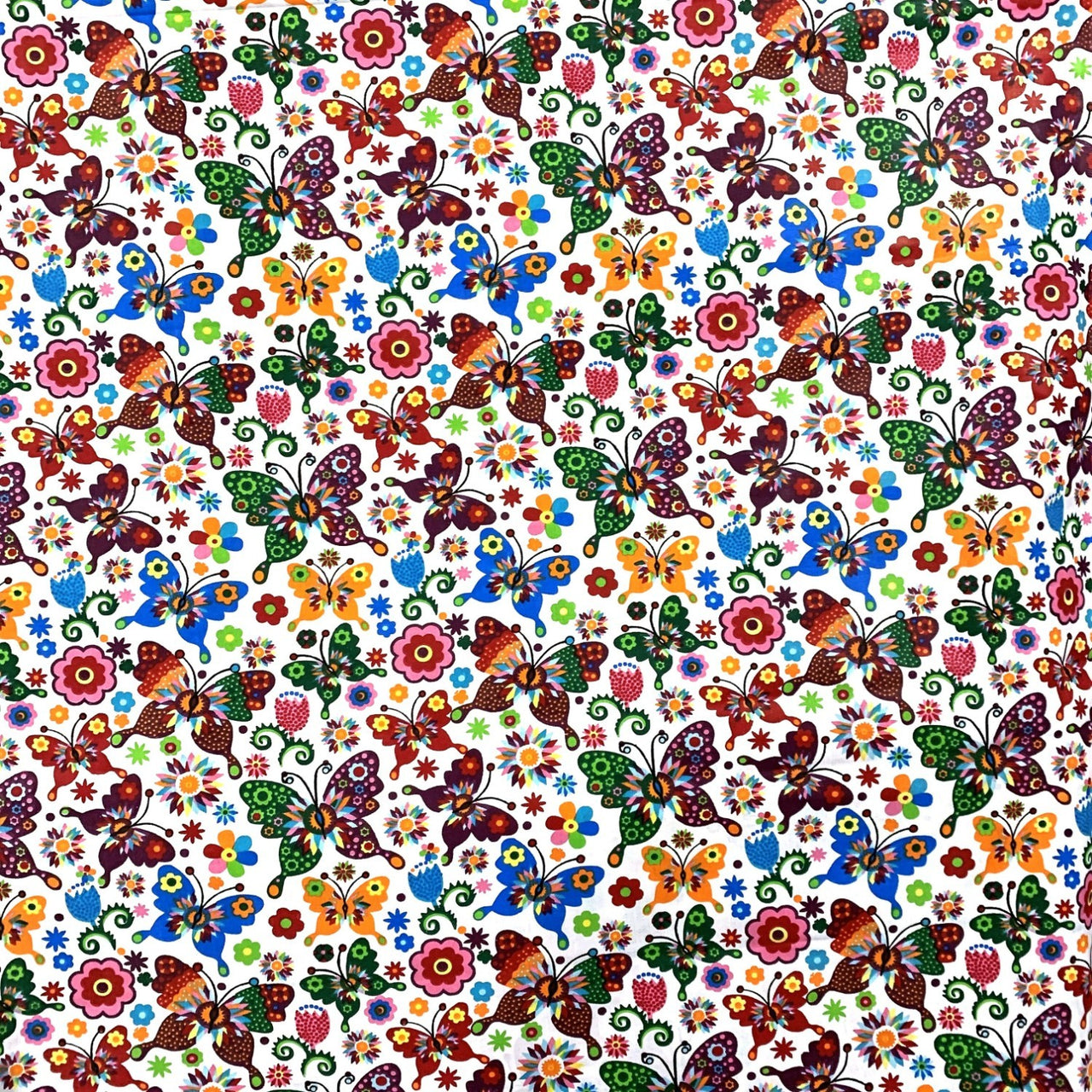 Cotton Fabric - Folk Butterflies White