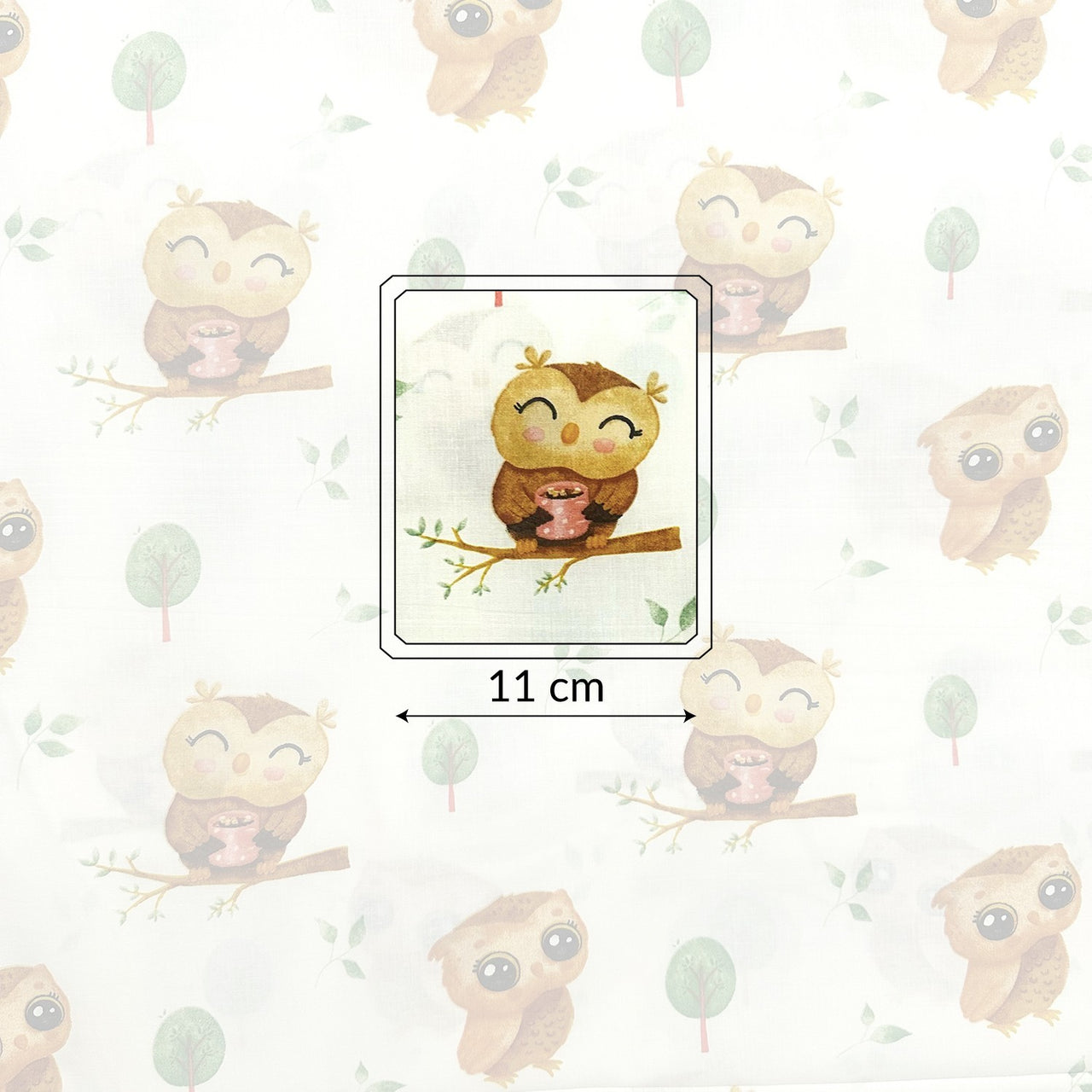 Cotton Fabric - Forest Owls on Ecru
