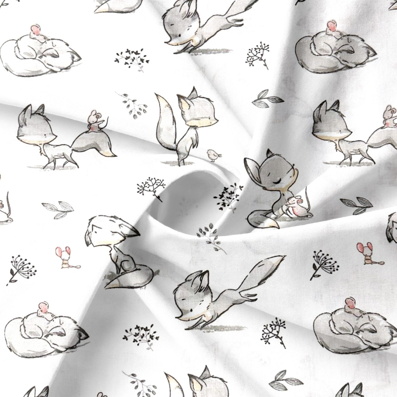 Cotton Fabric - Fox and mouse