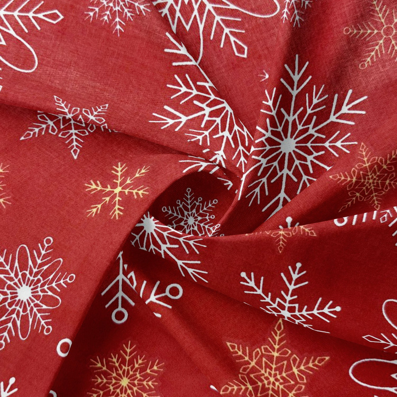 Cotton Fabric - Golden and white snowflakes