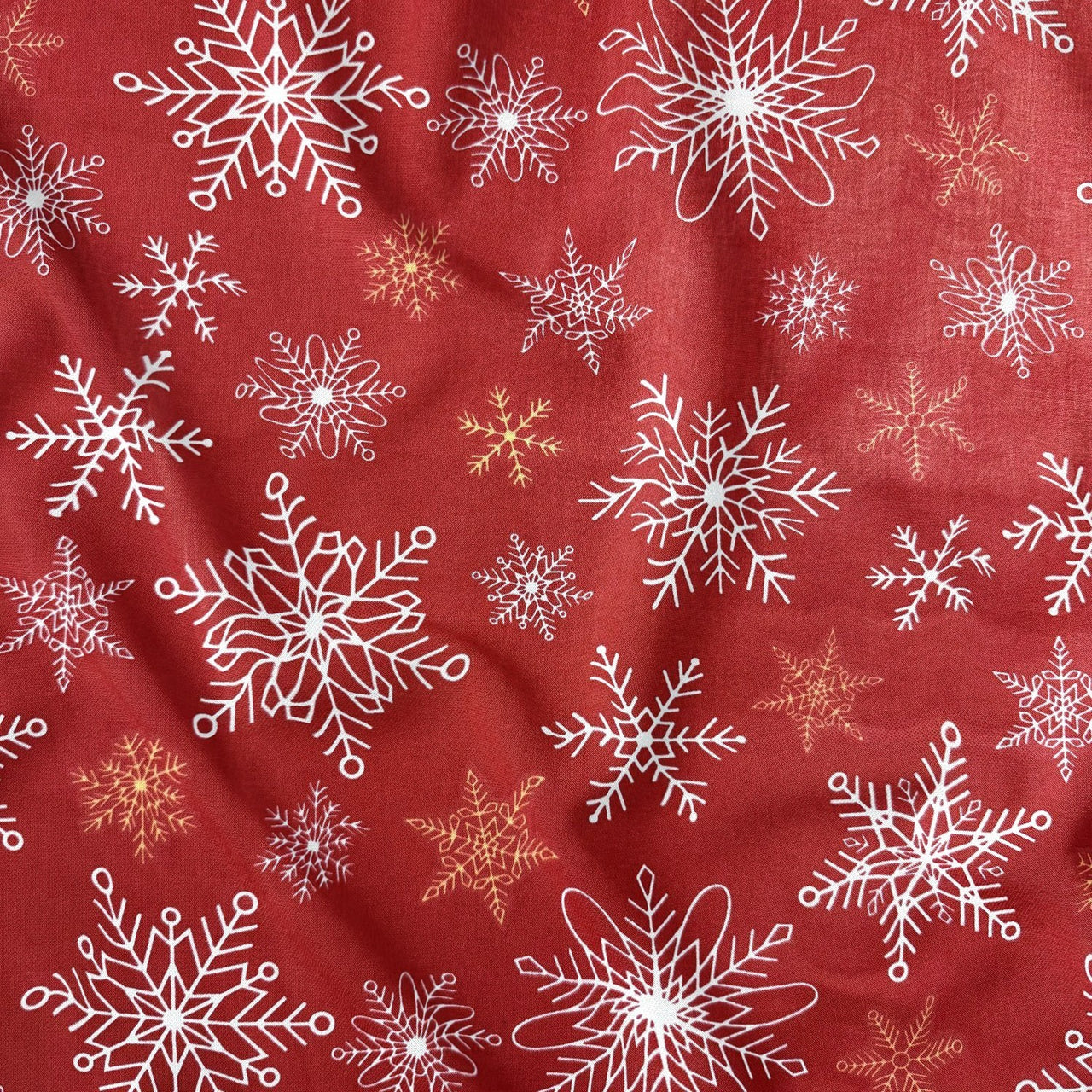 Cotton Fabric - Golden and white snowflakes