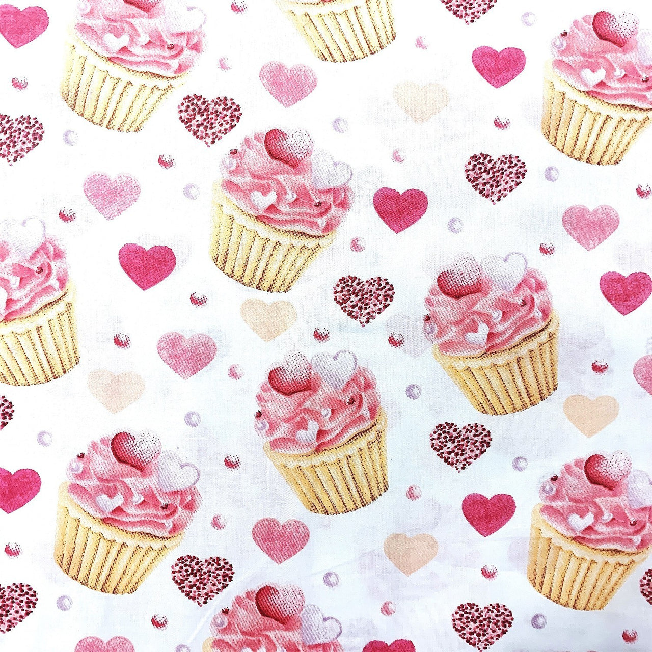 Cotton Fabric - Muffin Cakes and Hearts