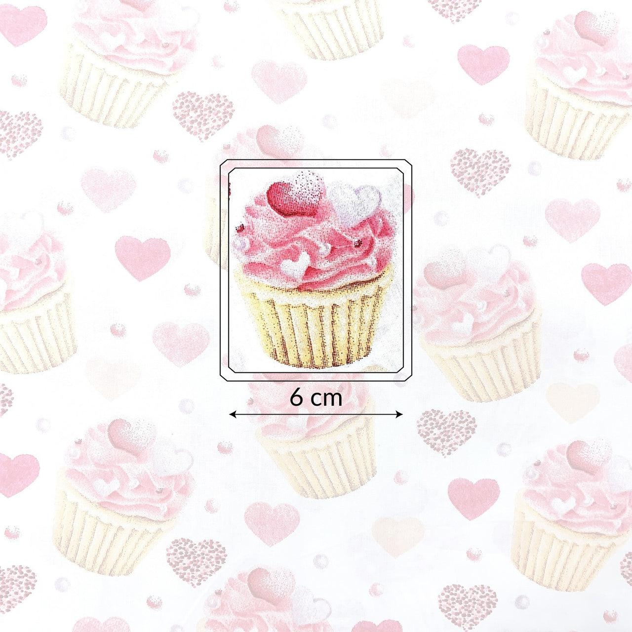 Cotton Fabric - Muffin Cakes and Hearts