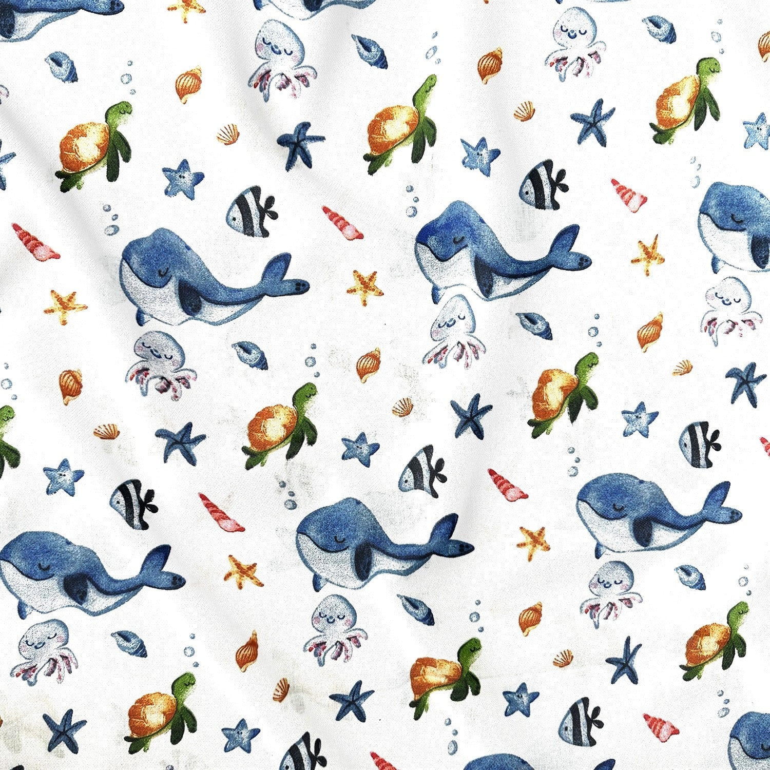 Cotton Fabric - Ocean Friends – Whale, Turtle and Jellyfish