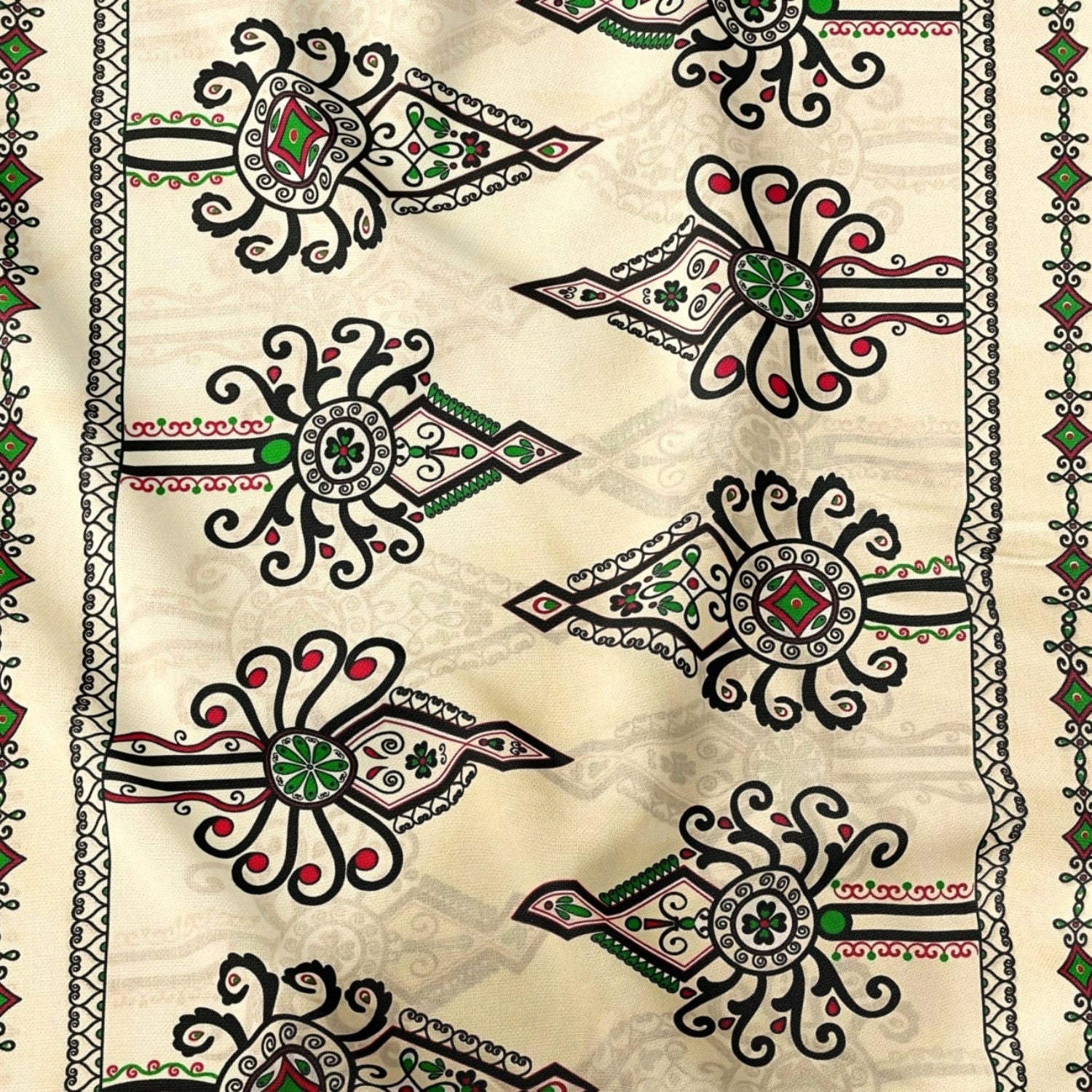 Cotton Fabric - Parzenica Highland Folklore Pattern Beige