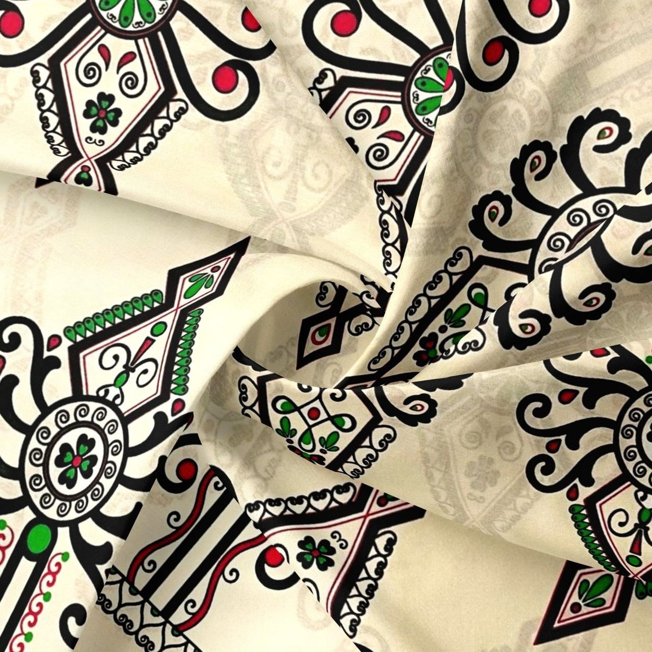 Cotton Fabric - Parzenica Highland Folklore Pattern Beige