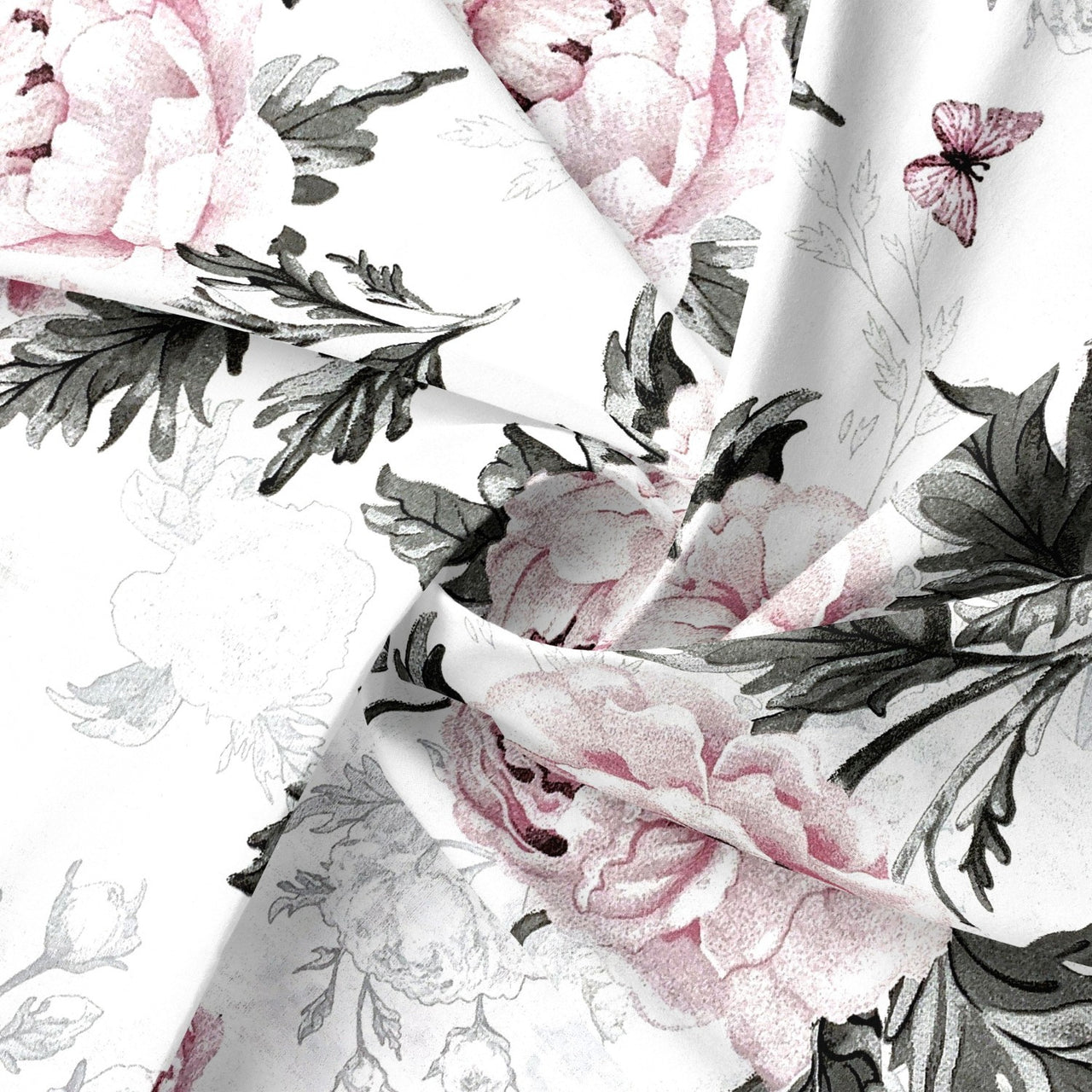 Cotton Fabric - Peony Flowers, Pink