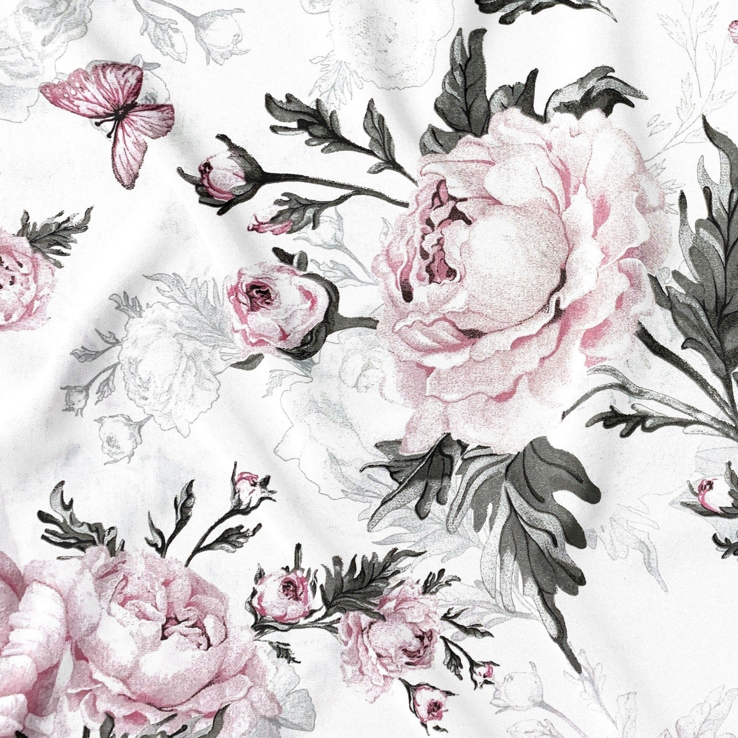 Cotton Fabric - Peony Flowers, Pink