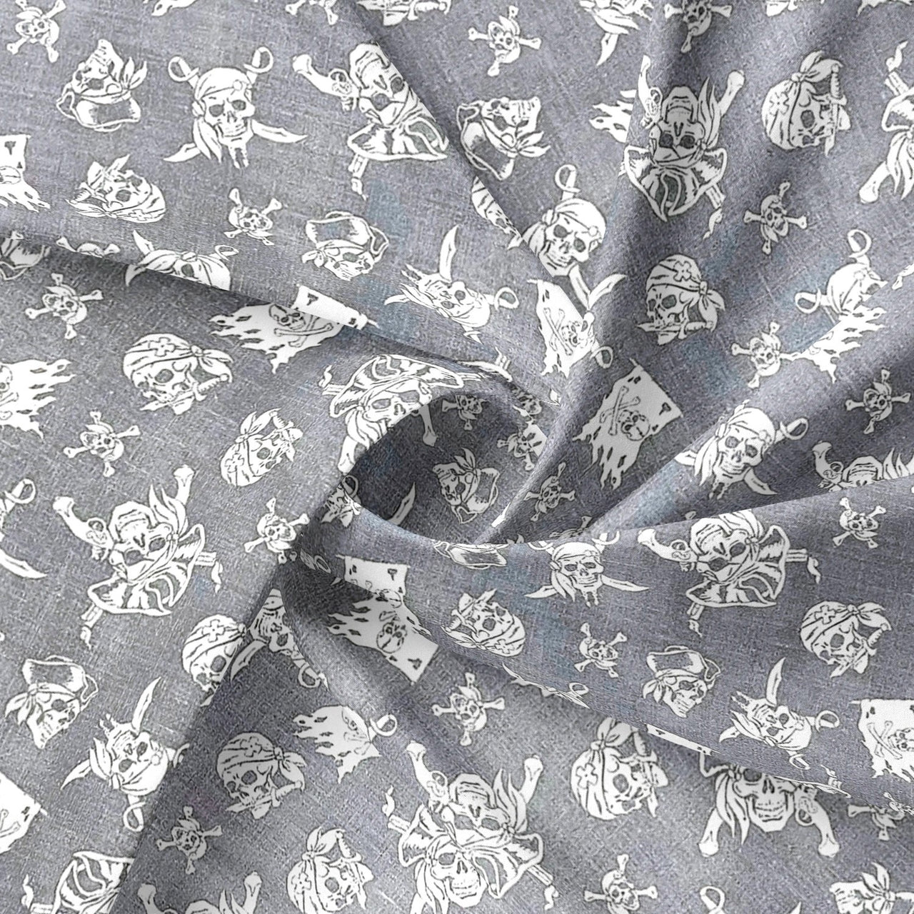 Cotton Fabric - Pirate Skulls on Grey