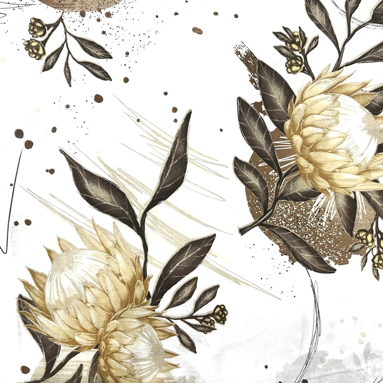 Cotton Fabric - Protea Flower, gold