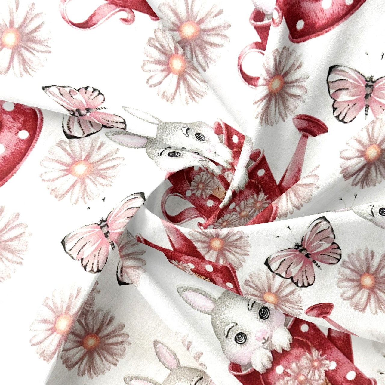 Cotton Fabric - Rabbit and Watering Can