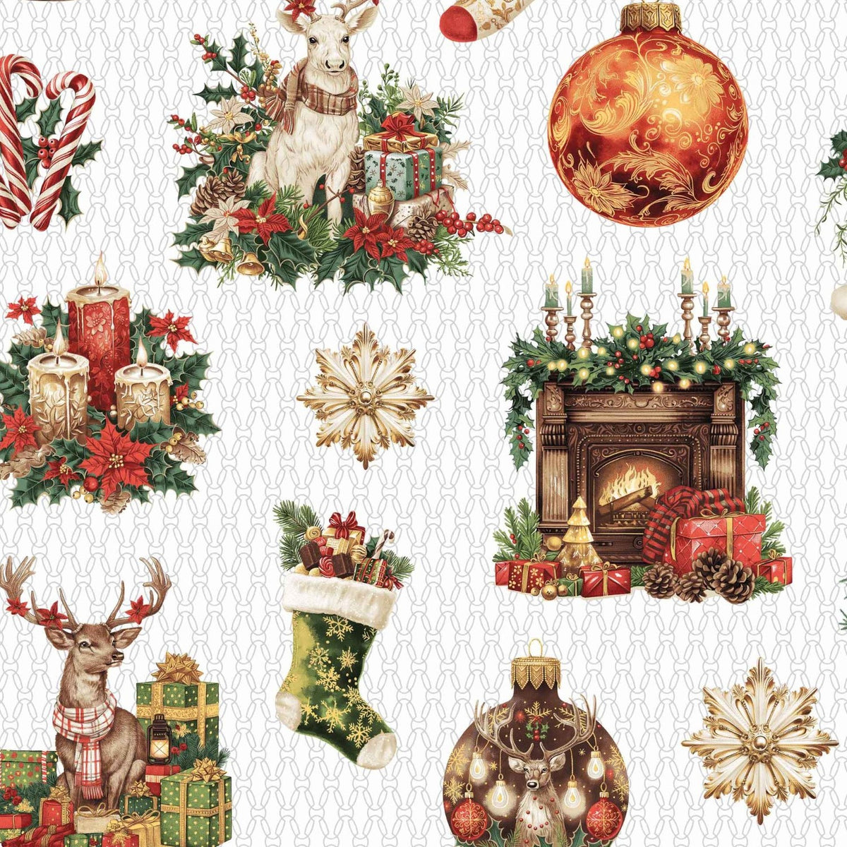 Cotton Fabric - Reindeer, Multicolored