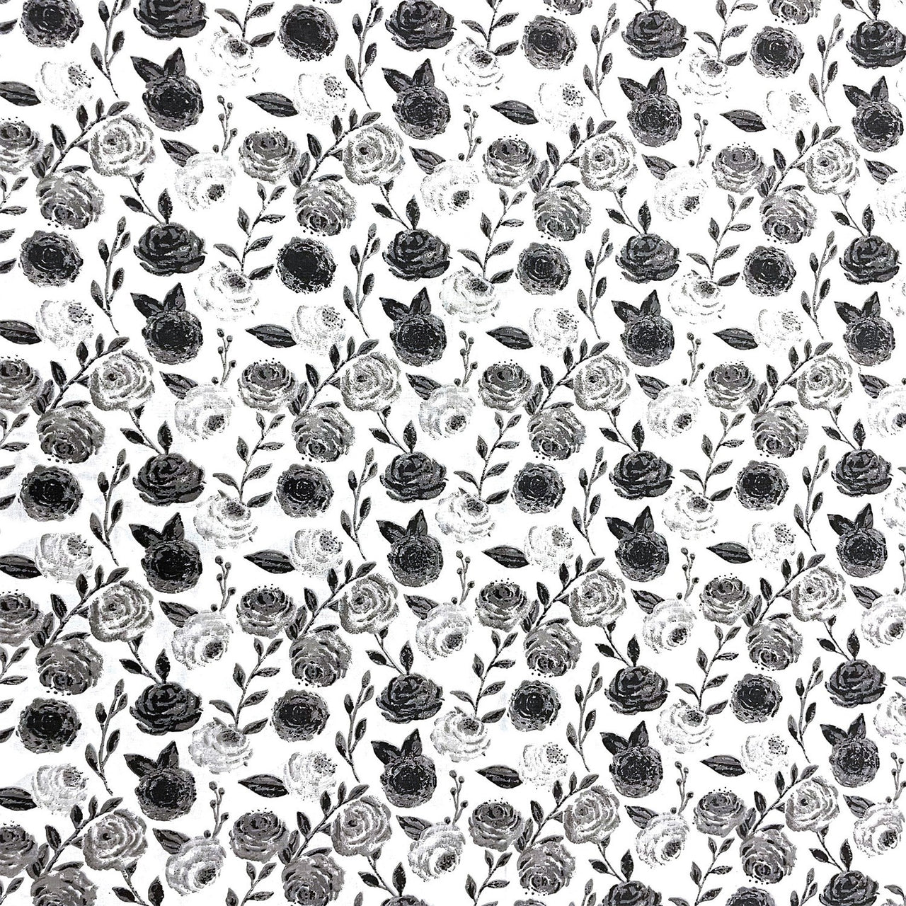 Cotton Fabric - Roses White black