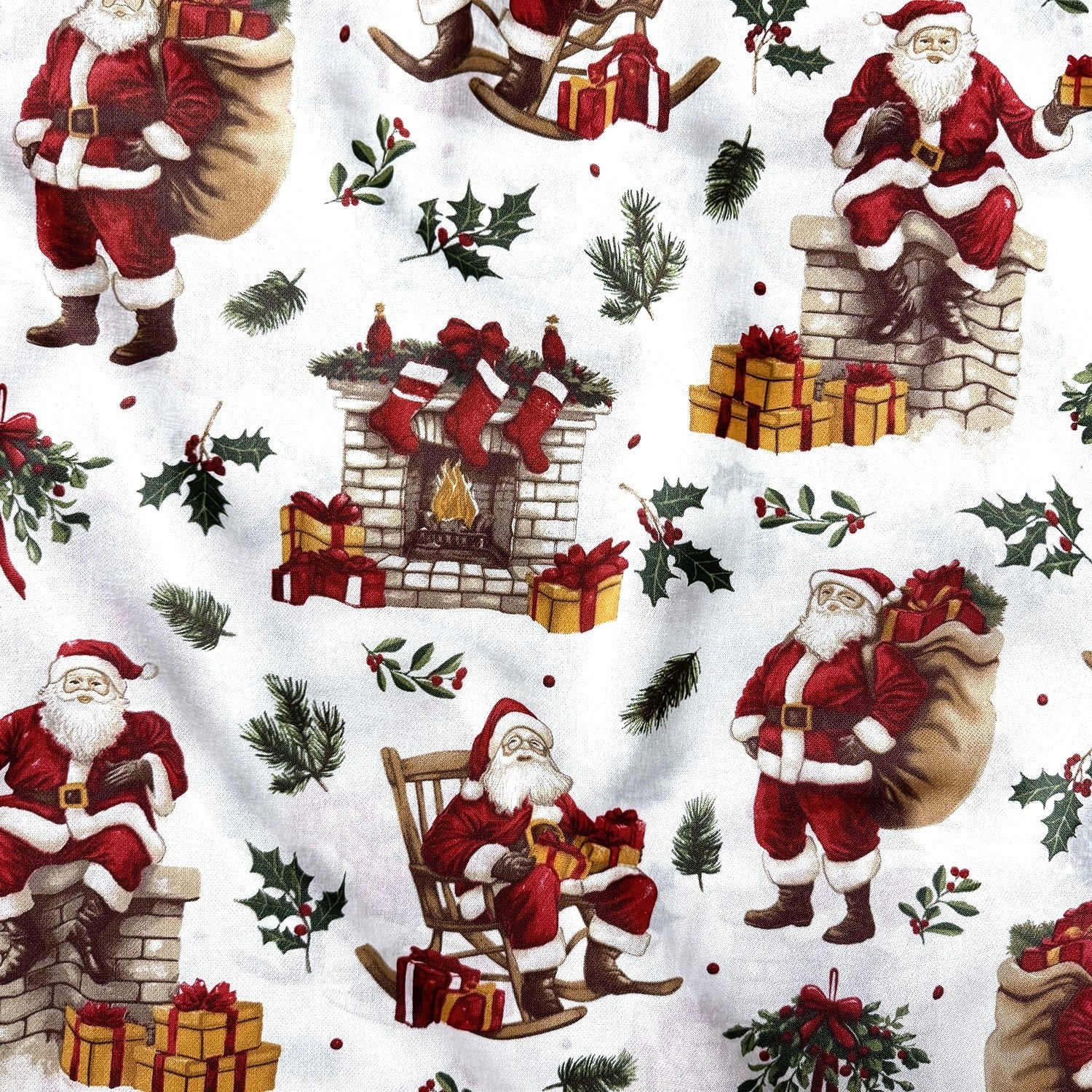 Cotton Fabric - Santa Claus by the fireplace