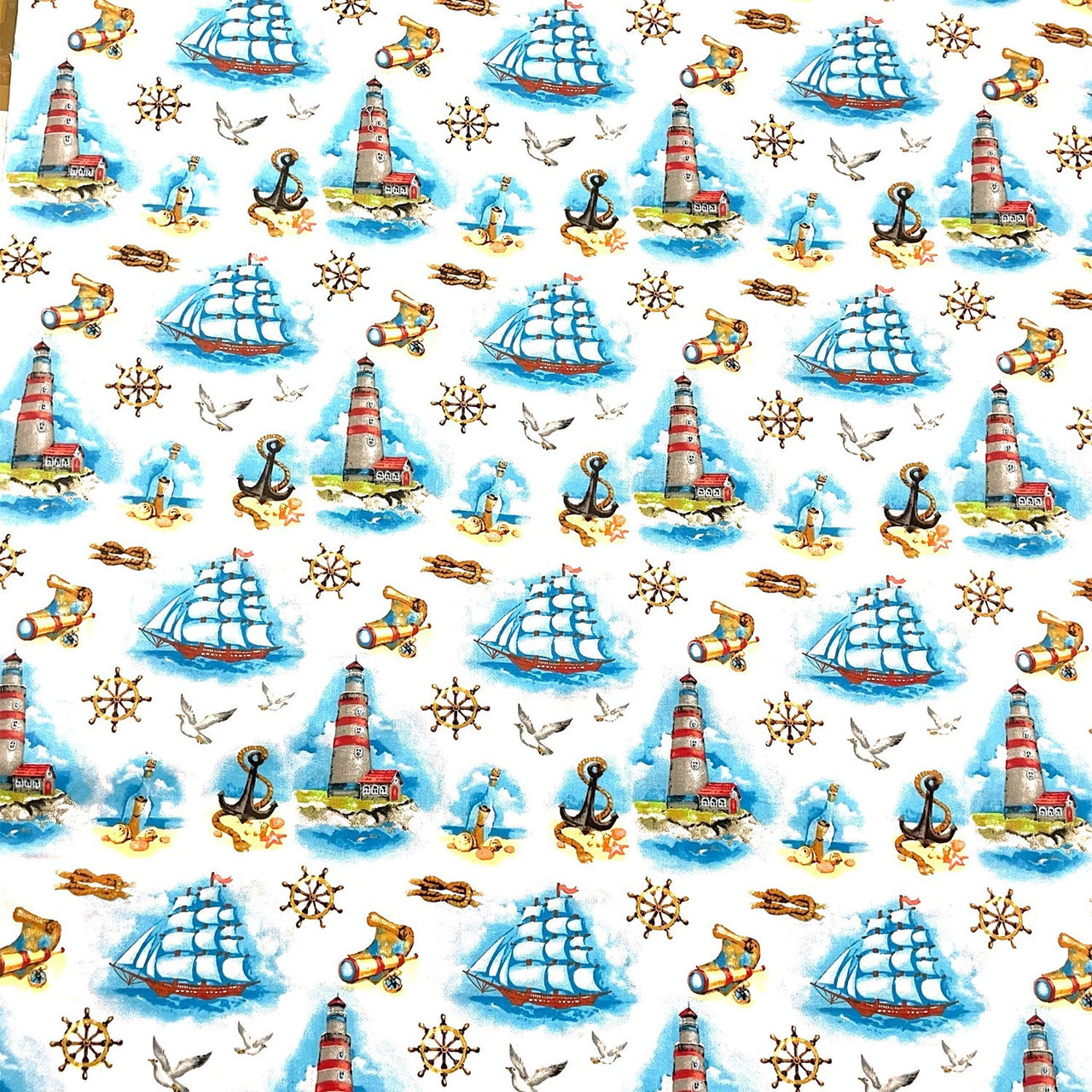 Cotton Fabric - Ships and Lighthouses