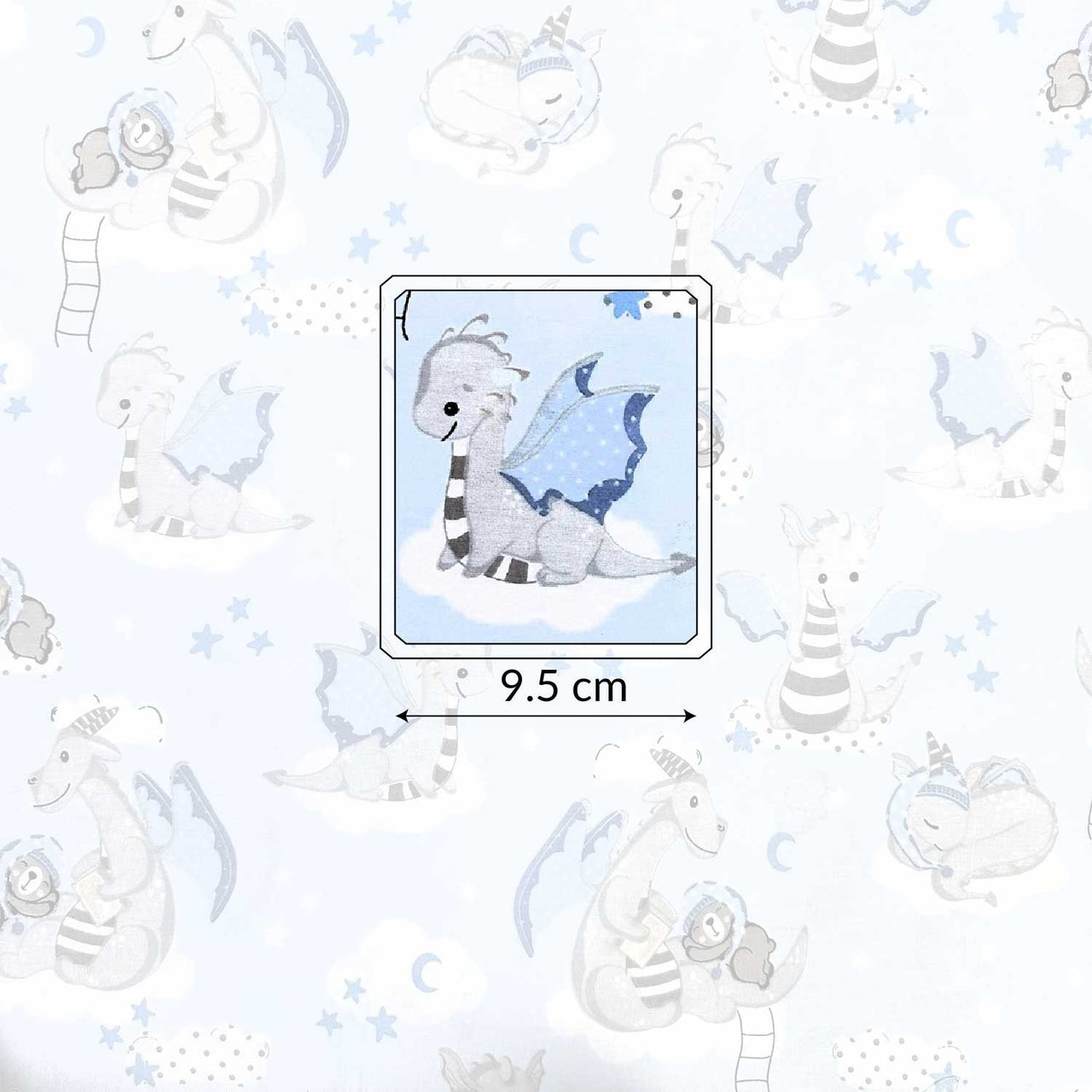 Cotton Fabric - Sleeping dragons on blue
