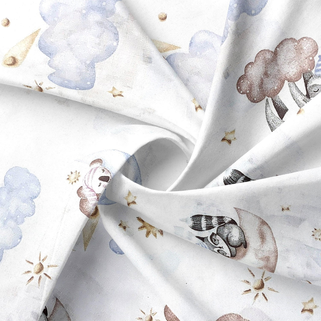 Cotton Fabric - Sloth, Bear and raccoon on the Moon