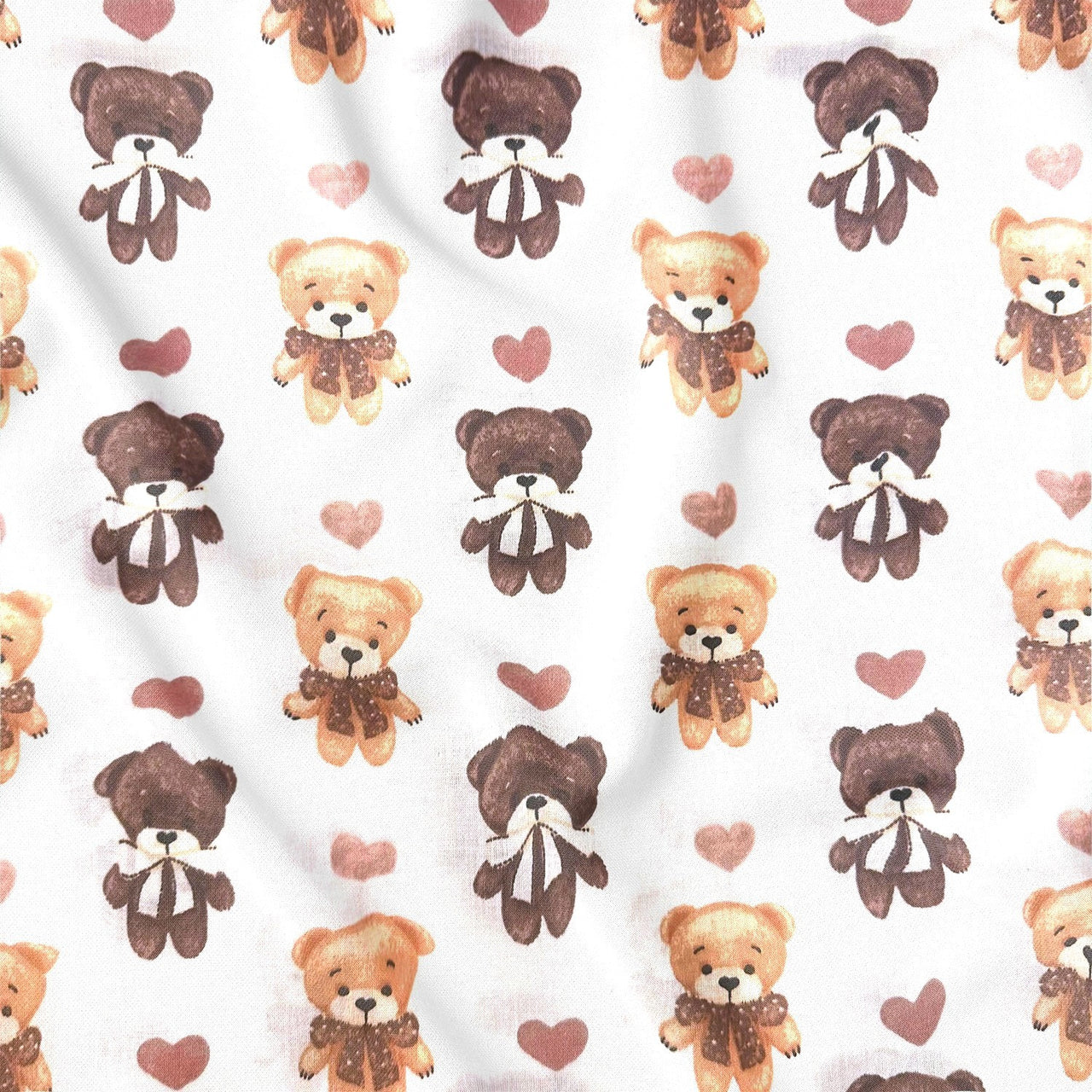 Cotton Fabric - Teddy Bear and Hearts