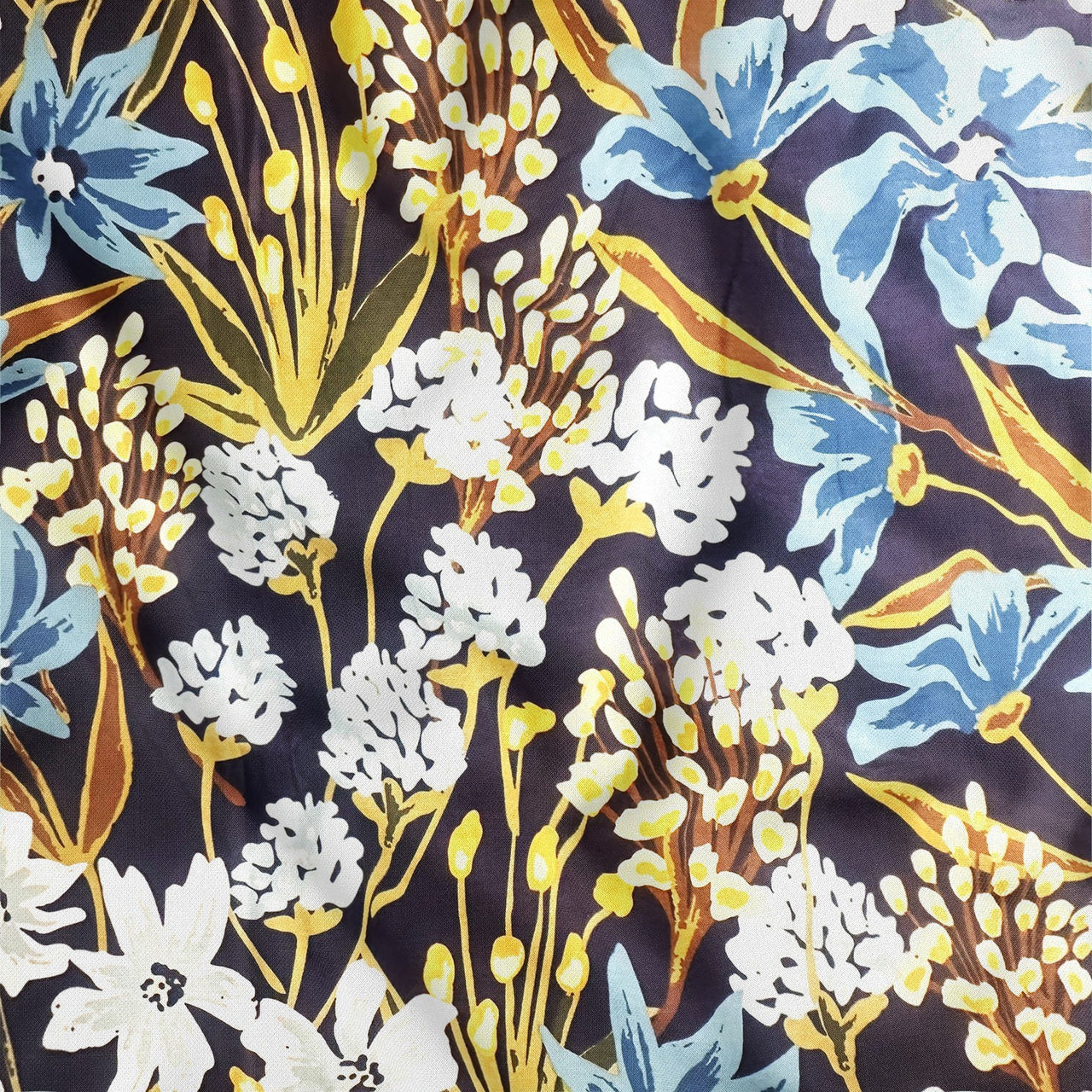 Cotton Fabric - Turquoise and White Lotus Flower