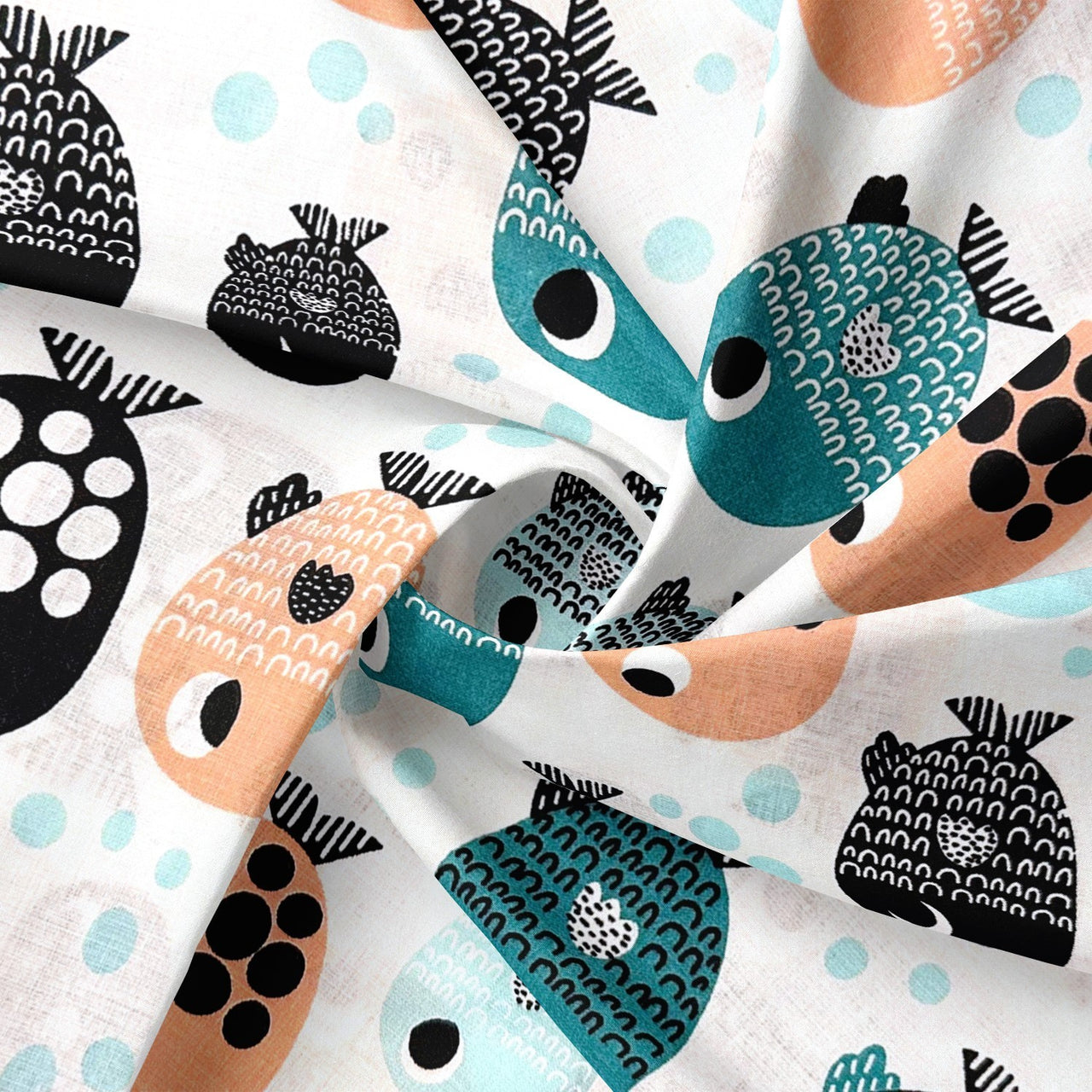 Cotton Fabric - Turquoise and orange fish