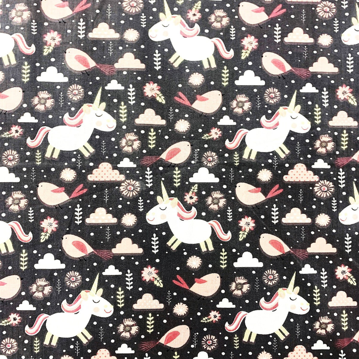 Cotton Fabric - Unicorns and Birds